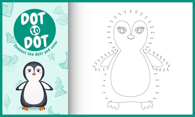 Premium vector connect the dots kids game and coloring page with a cute penguin character illustration