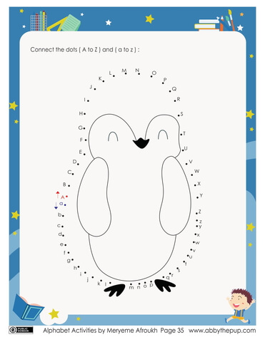 Penguin with a to z letters dot to dot free printable coloring pages