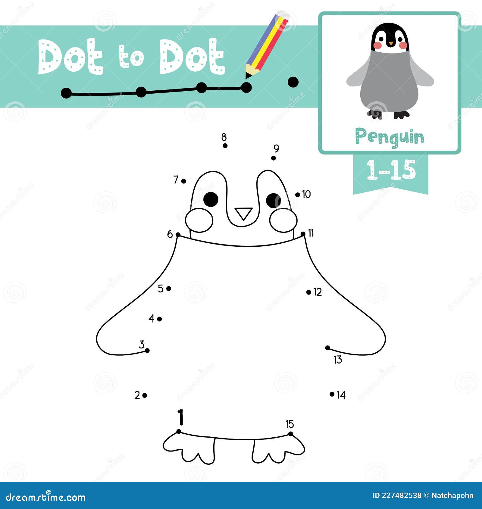 Dot to dot educational game and coloring book penguin animal cartoon character vector illustration stock vector