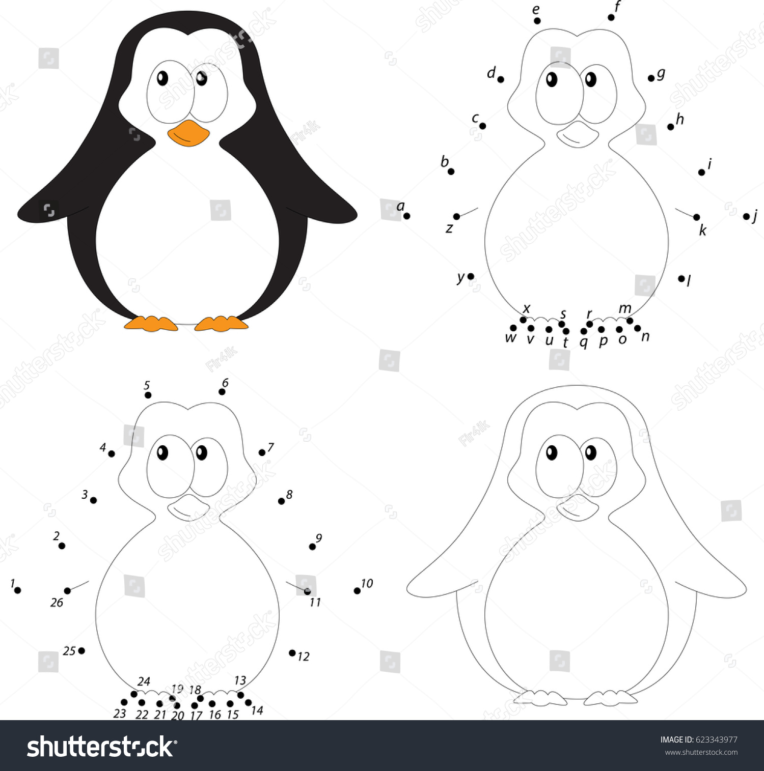 Cartoon baby penguin coloring book dot stock vector royalty free