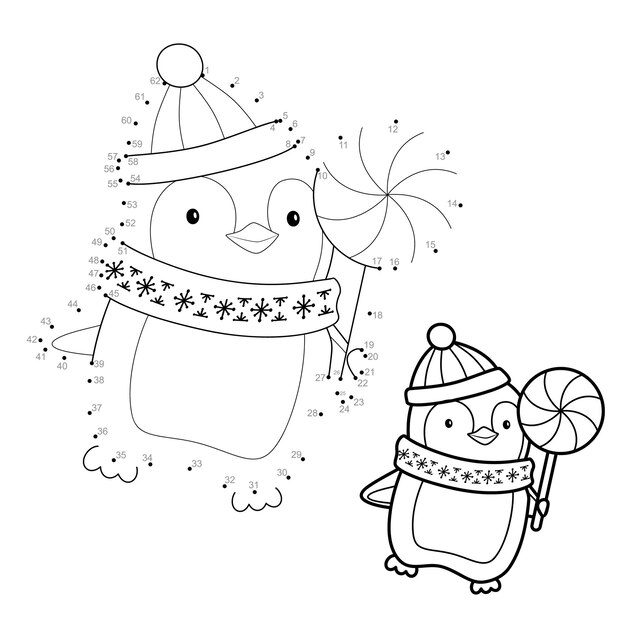 Premium vector dot to dot christmas puzzle for children connect dots game christmas penguin vector illustration