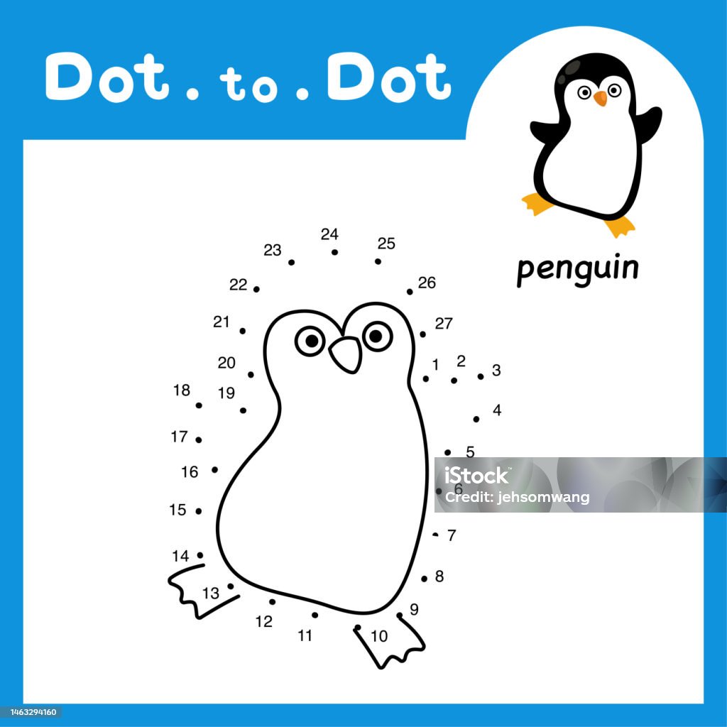 Dot to dot educational game and coloring book of penguin animal cartoon for preschool kids activity about learning counting number and handwriting practice worksheet vector illustration stock illustration