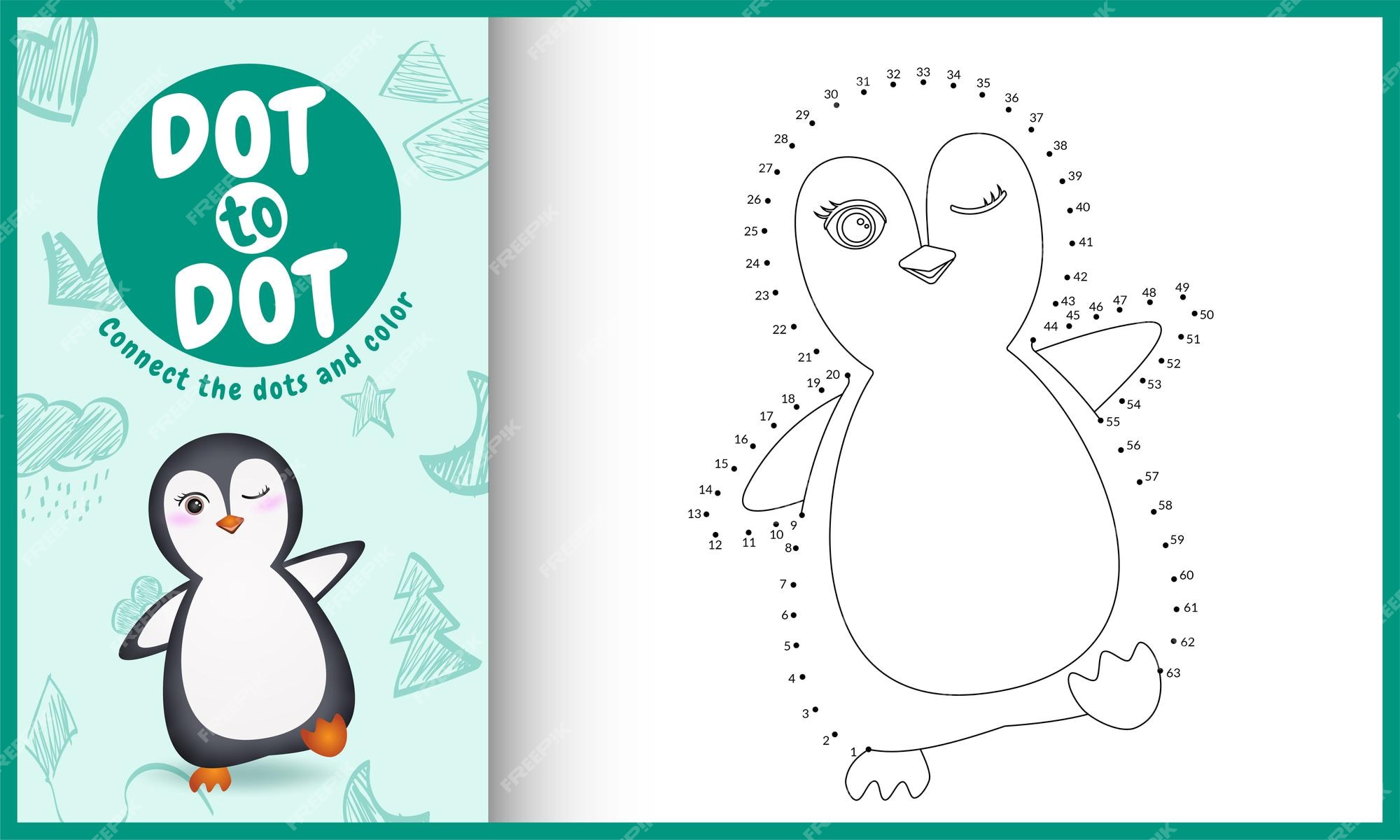 Premium vector connect the dots kids game and coloring page with a cute penguin character illustration
