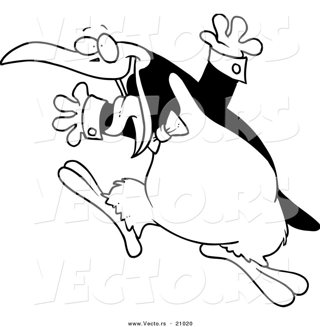 R of a cartoon happy penguin wearing a bow