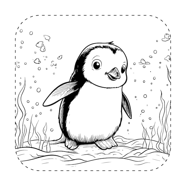 Premium vector playful penguin frolics underwater coloring book illustration