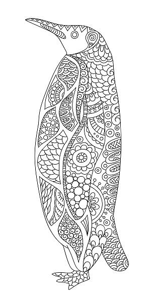 Stylized penguin sketch for coloring book stock illustration