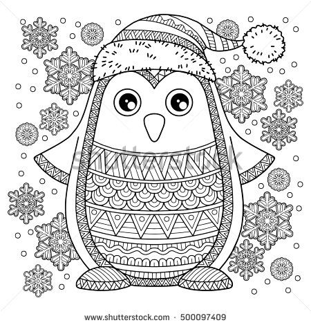 Merry christmas jolly penguin detailed coloring stock vector royalty free shutterstock penguin coloring pages penguin coloring free christmas coloring pages