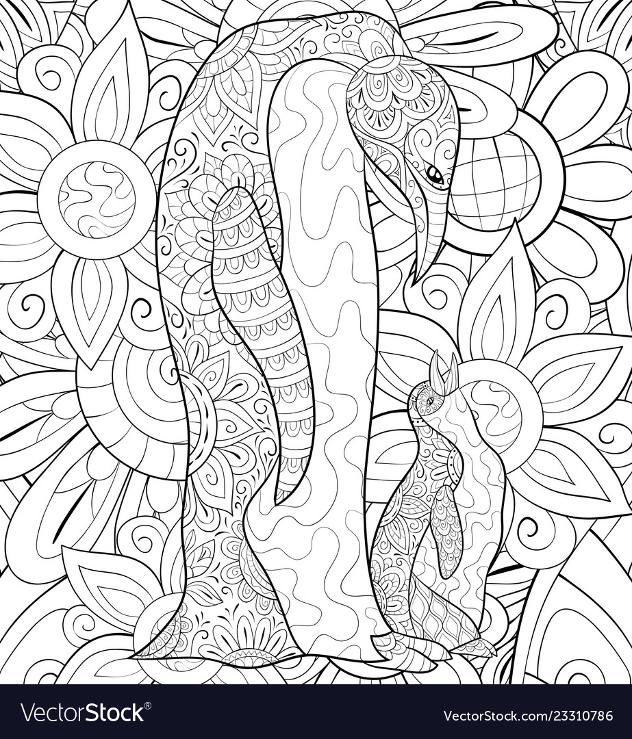Adult coloring bookpage a family of penguins vector image