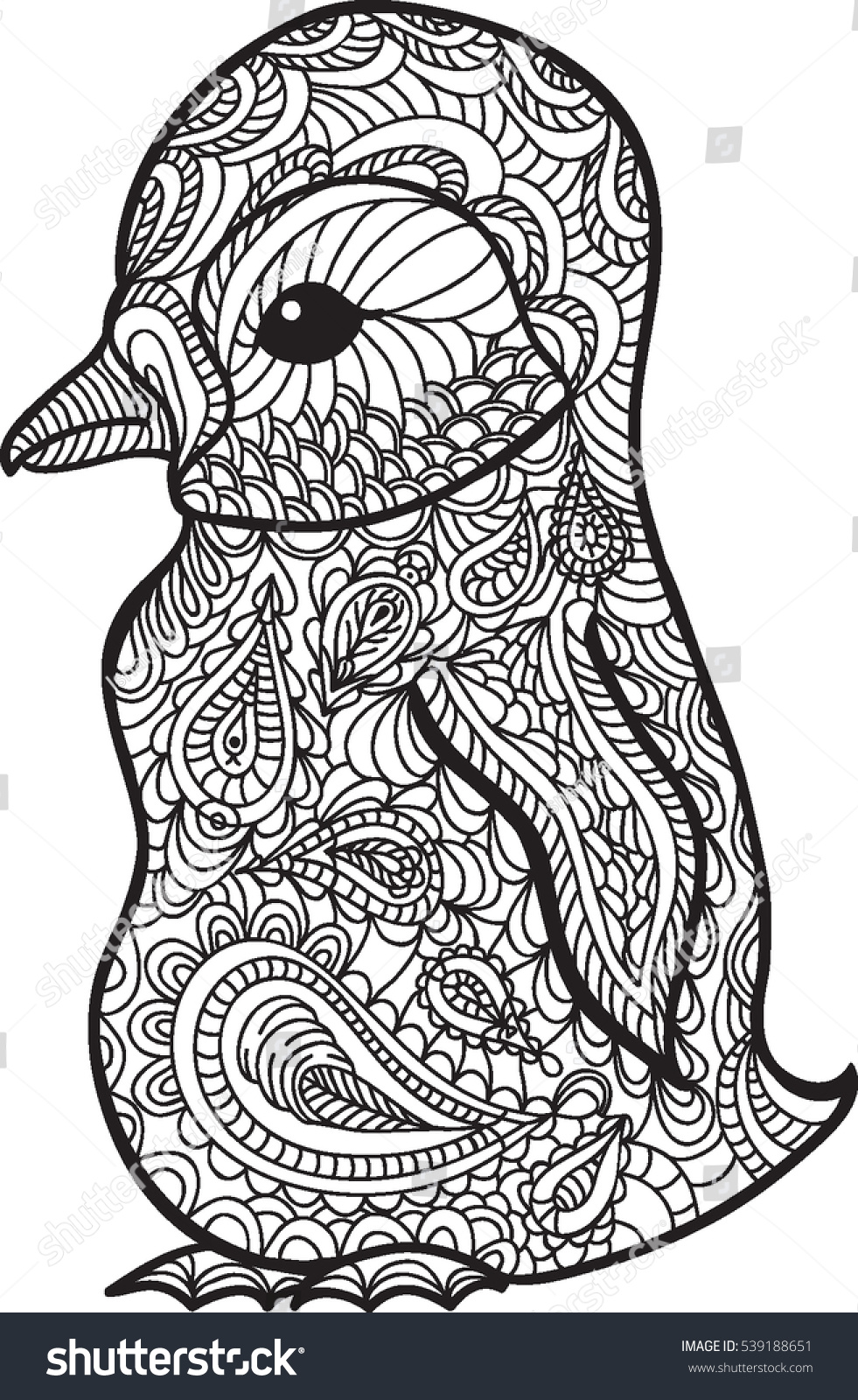 Decorative outline penguin adult anti stress stock vector royalty free