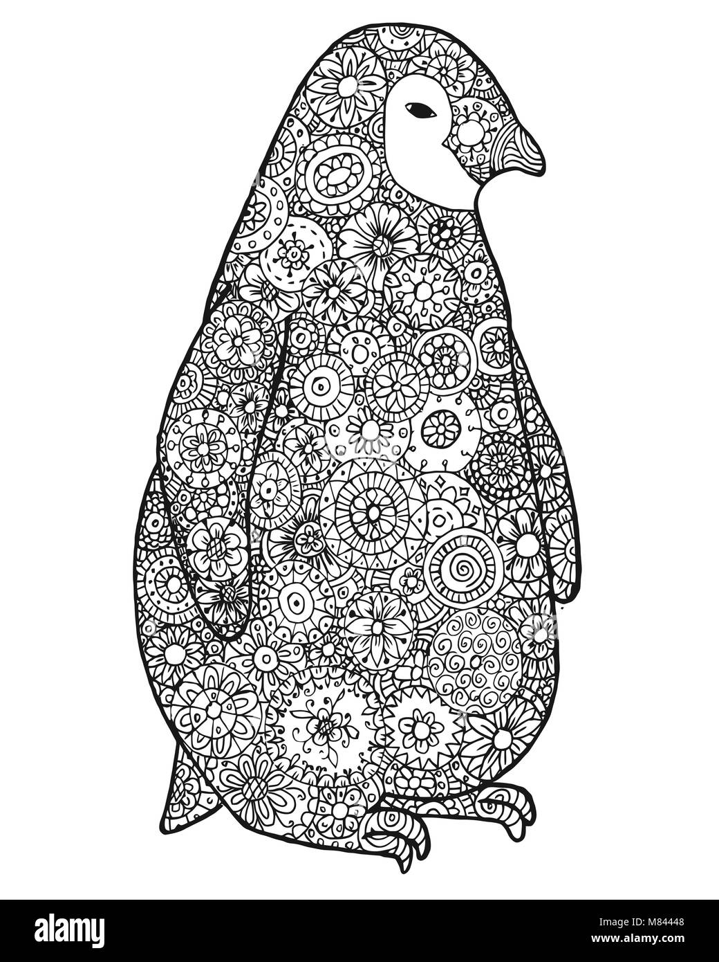 Tangle pattern and penguin wildlife animal coloring page vector illustration stock vector image art