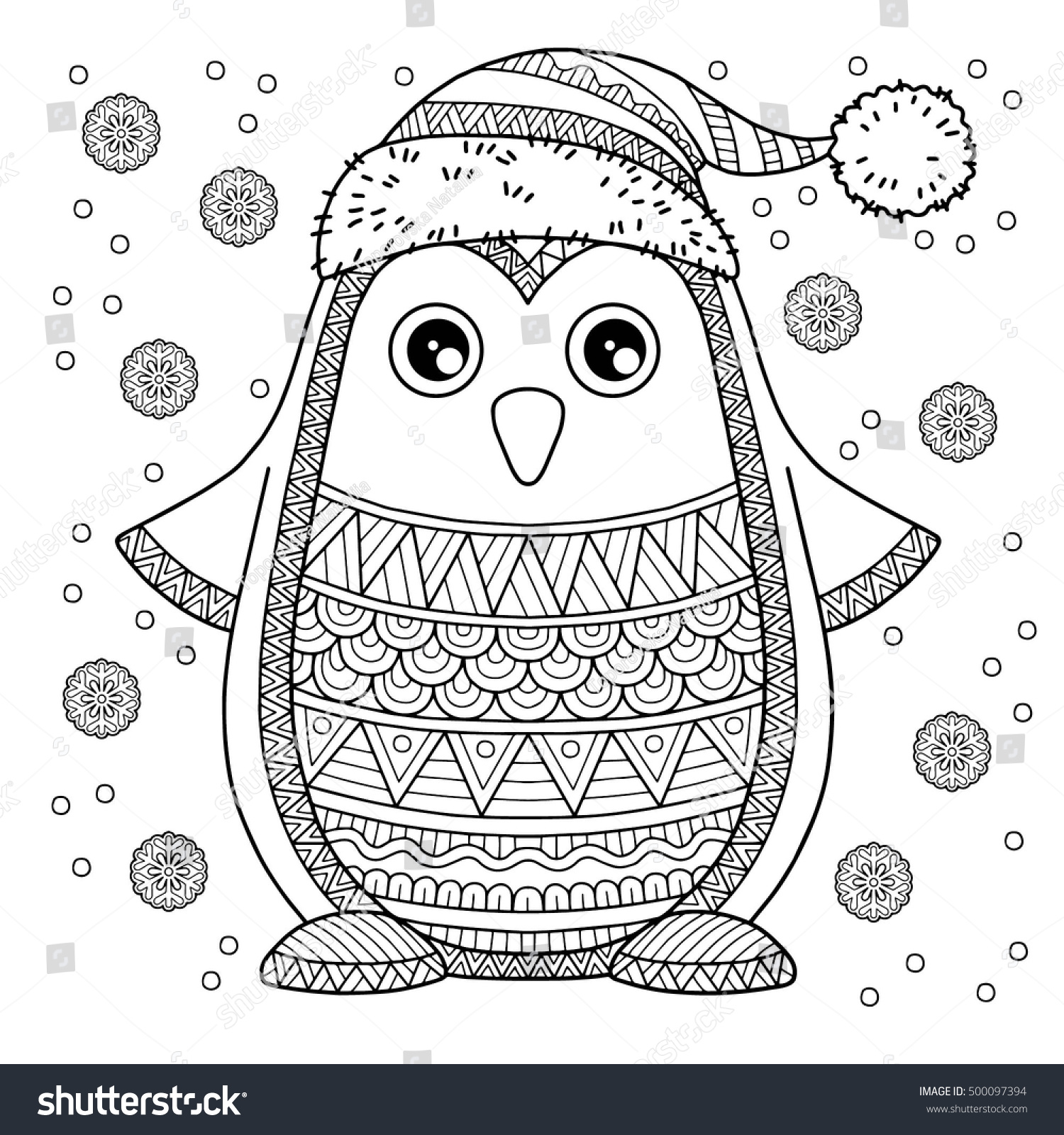Merry christmas jolly penguin detailed coloring stock vector royalty free