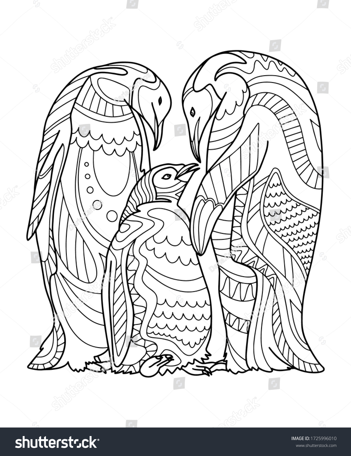 Family penguins page coloring book vector stock vector royalty free