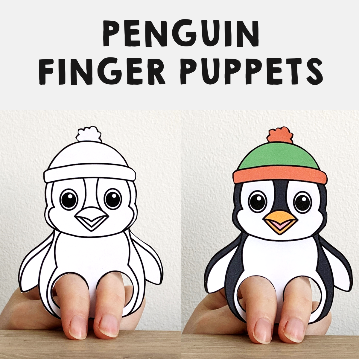 Penguin finger puppet printable arctic animal coloring paper craft activity made by teachers