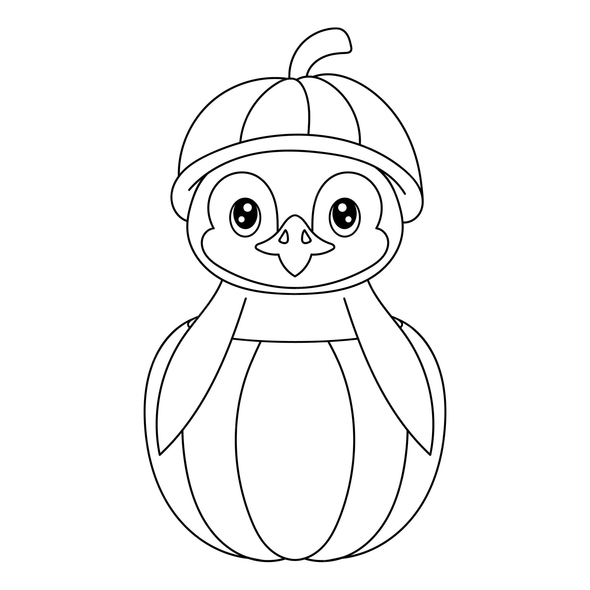 Premium vector a penguin in the pumpkin coloring book coloring page black and white illustration happy halloween