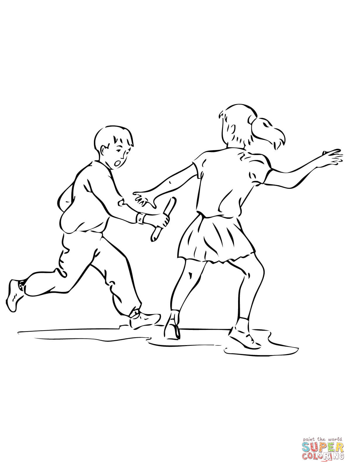 Kids relay race coloring page free printable coloring pages