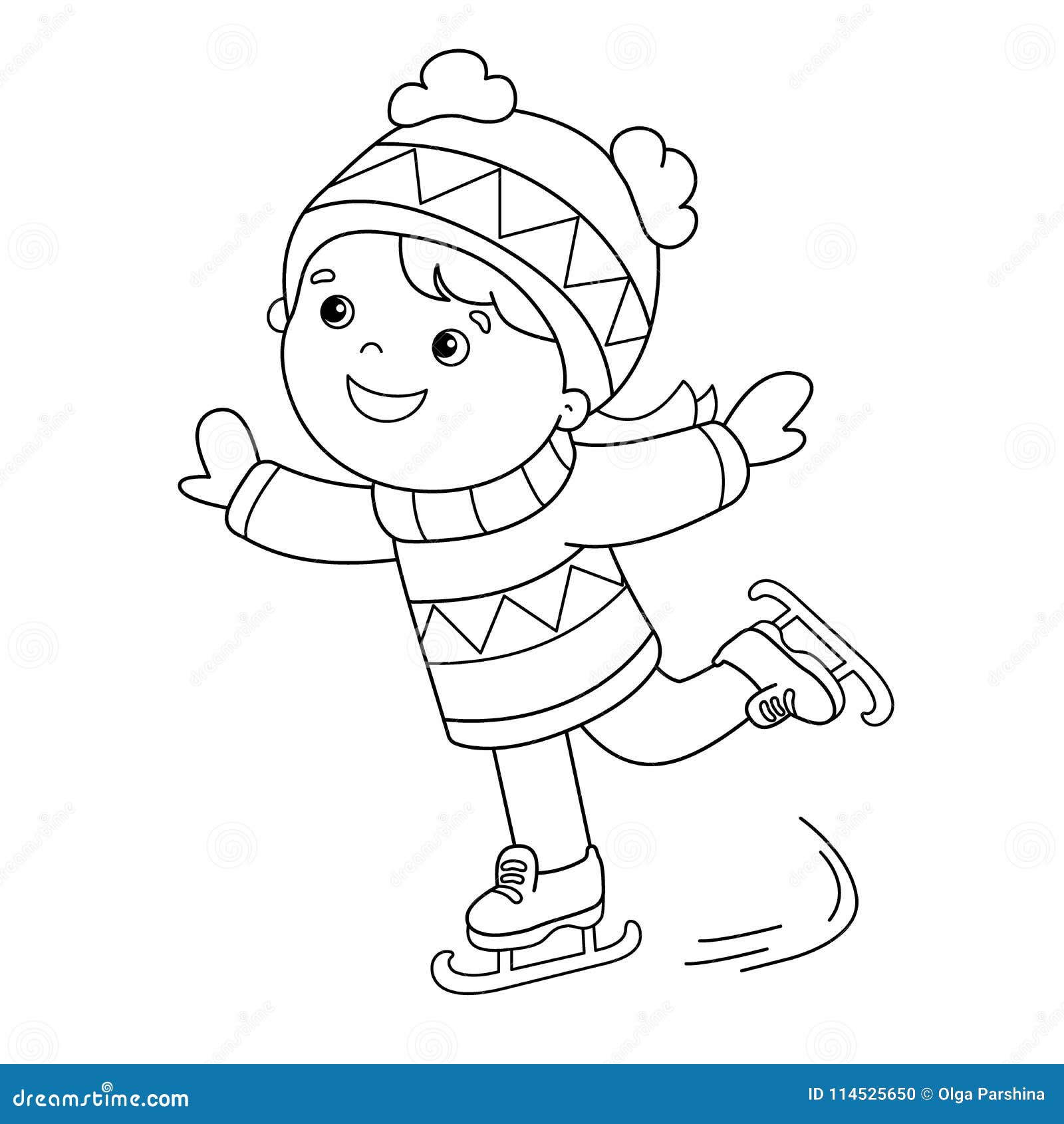 Coloring page outline of cartoon girl skating winter sports stock vector