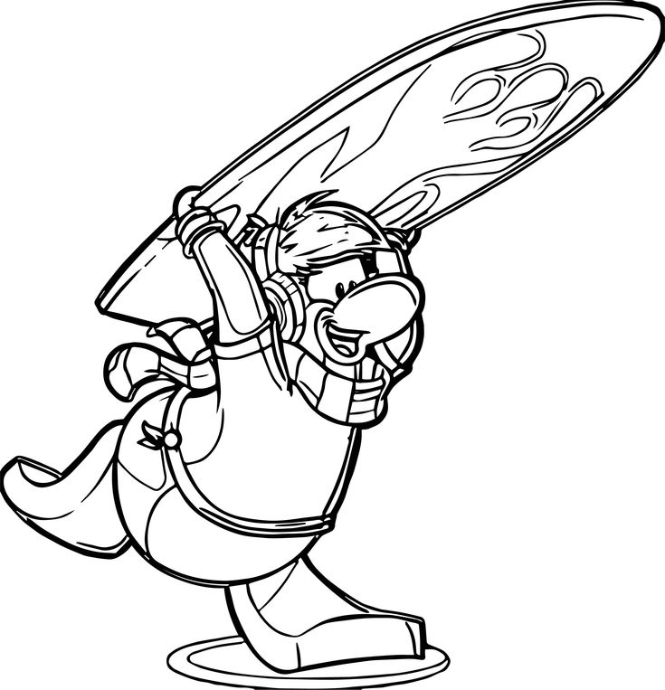 Club penguin surfing coloring page