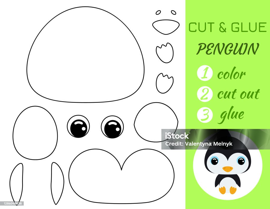 Simple educational game coloring page cut and glue sitting baby penguin for kids educational paper game for preschool children color cut parts and glue on paper vector stock illustration stock illustration