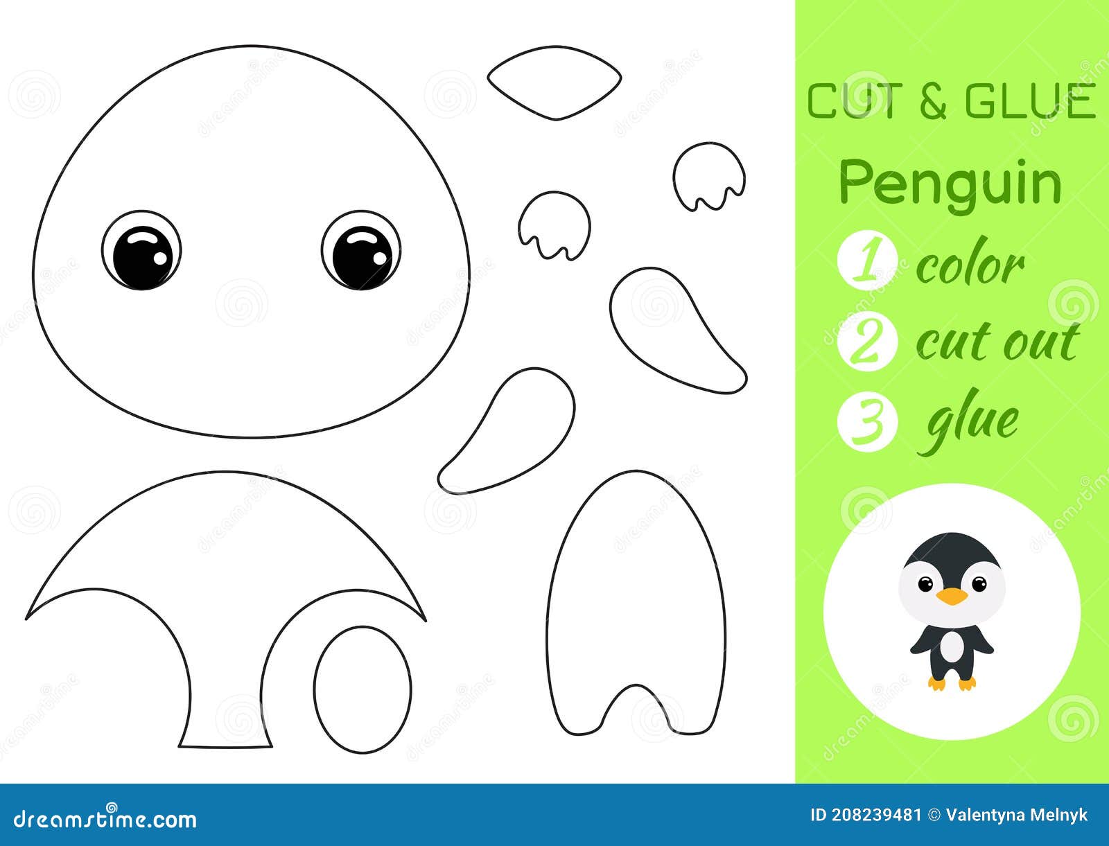 Coloring book cut and glue baby penguin educational paper game for preschool children cut and paste worksheet stock illustration