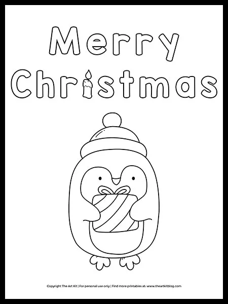 Free merry christmas penguin coloring page â the art kit
