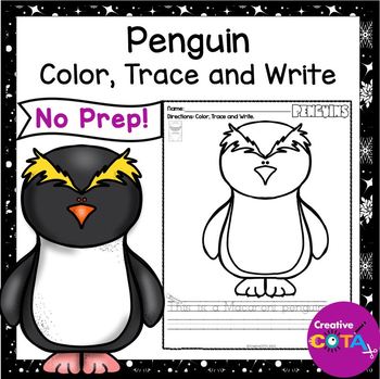 Penguin kindergarten writing coloring trace write sentence worksheets