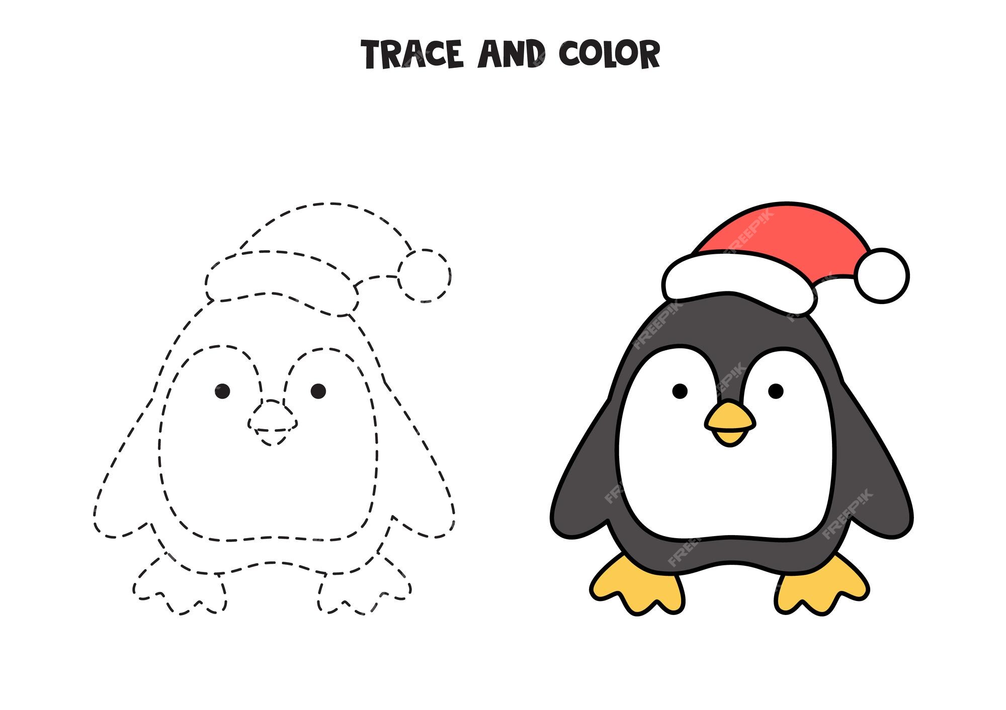 Premium vector trace and color cute penguin worksheet for kids