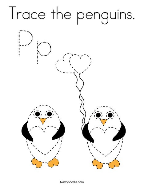 Trace the penguins coloring page