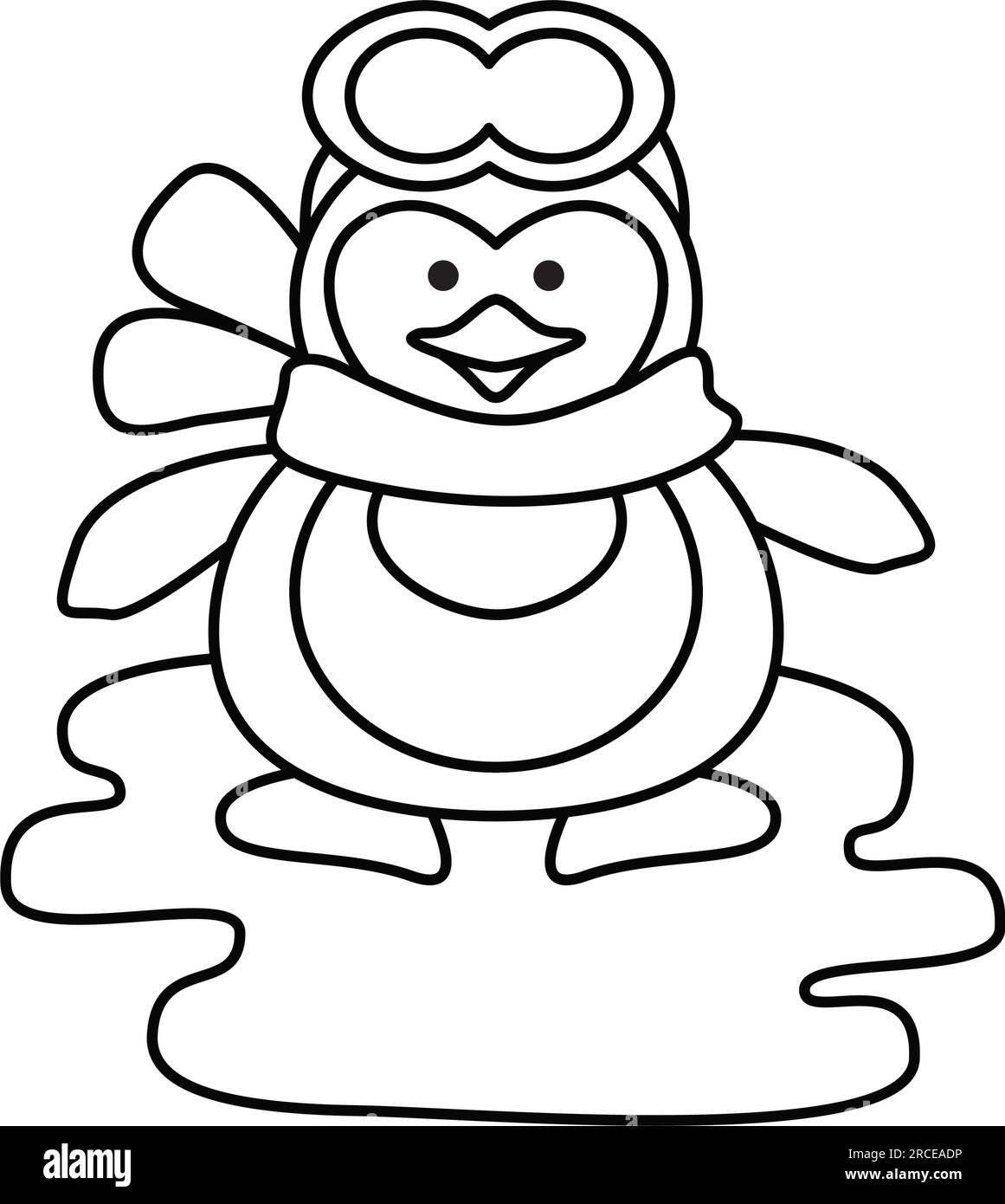 Black white cartoon drawing penguin hi