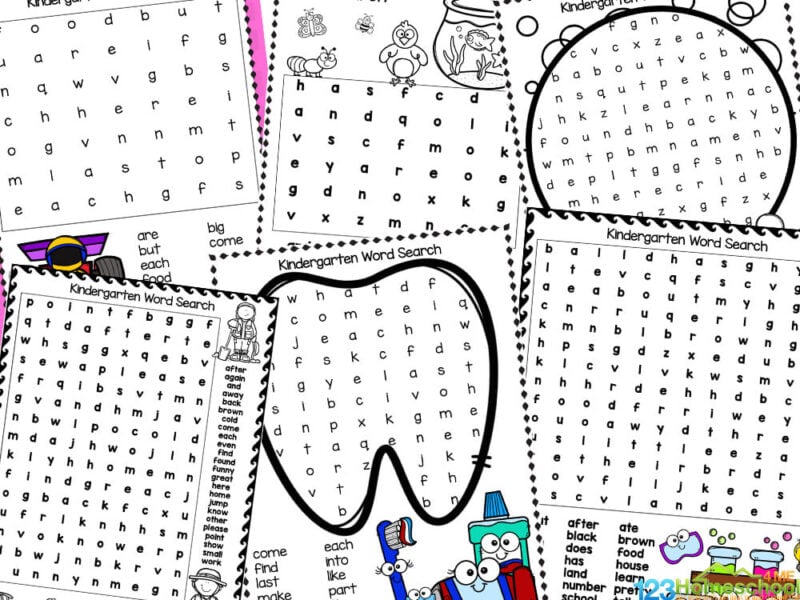 Free printable kindergarten word searches