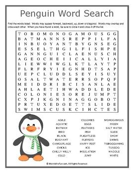 Penguin word search puzzle kids word search preschool activity fun activities for kids