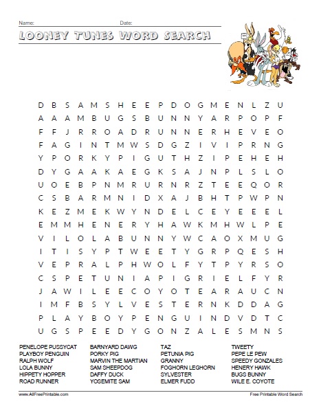 Looney tunes word search â free printable