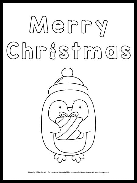 Free merry christmas penguin coloring page â the art kit