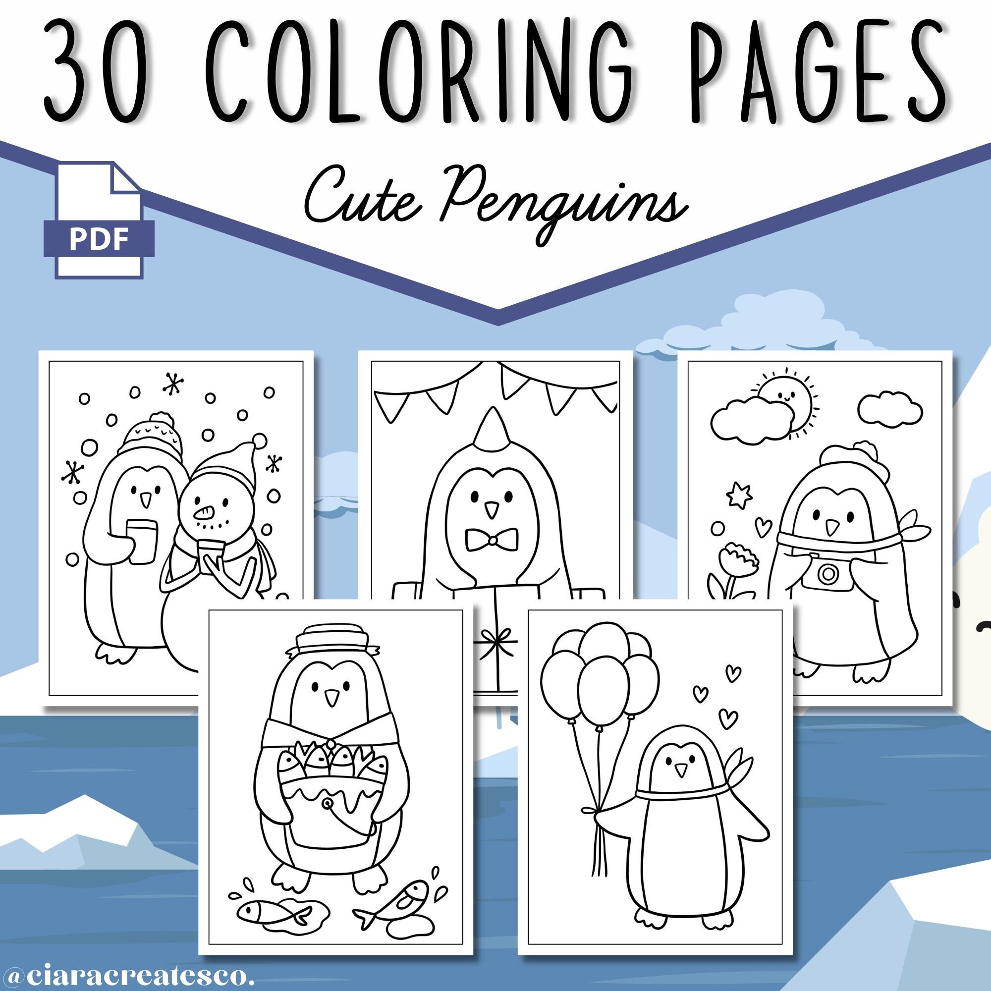 Penguin coloring pages coloring pages for kids birthday party activity printable coloring pages cute coloring book instant download