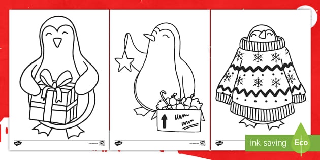 Christmas penguin louring pages teacher made