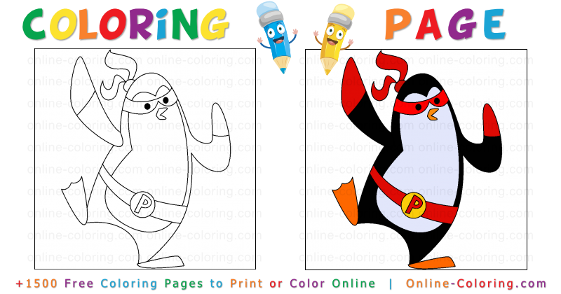Penguin super hero free online coloring page