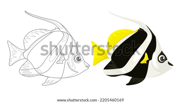 Coloring page outline cartoon bannerfish funny stock vector royalty free