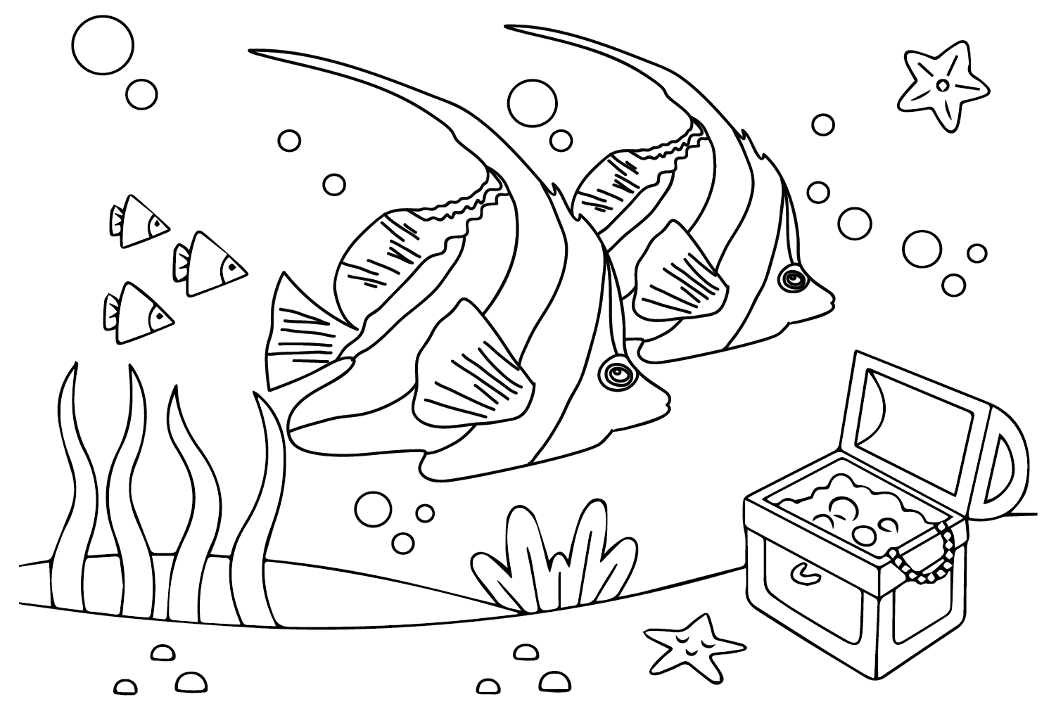 Pennant coralfish and treasure coloring page