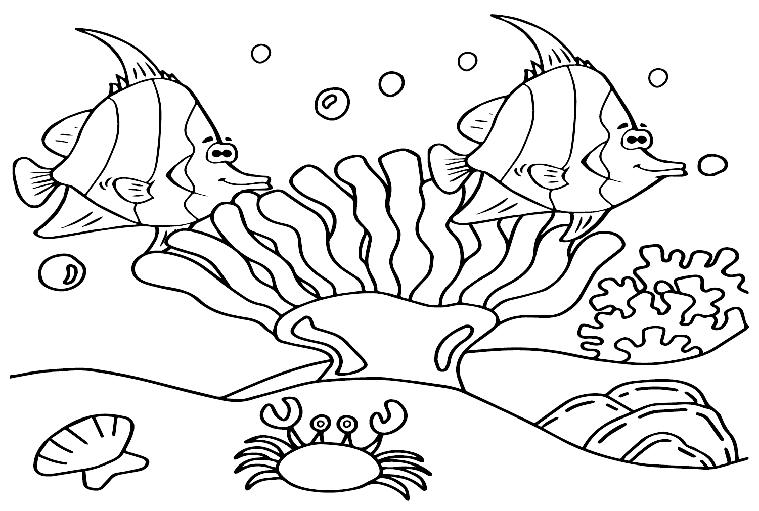 Pennant coralfish and crab coloring page