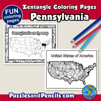 Zentangle pennsylvania coloring pages us states mindfulness activity