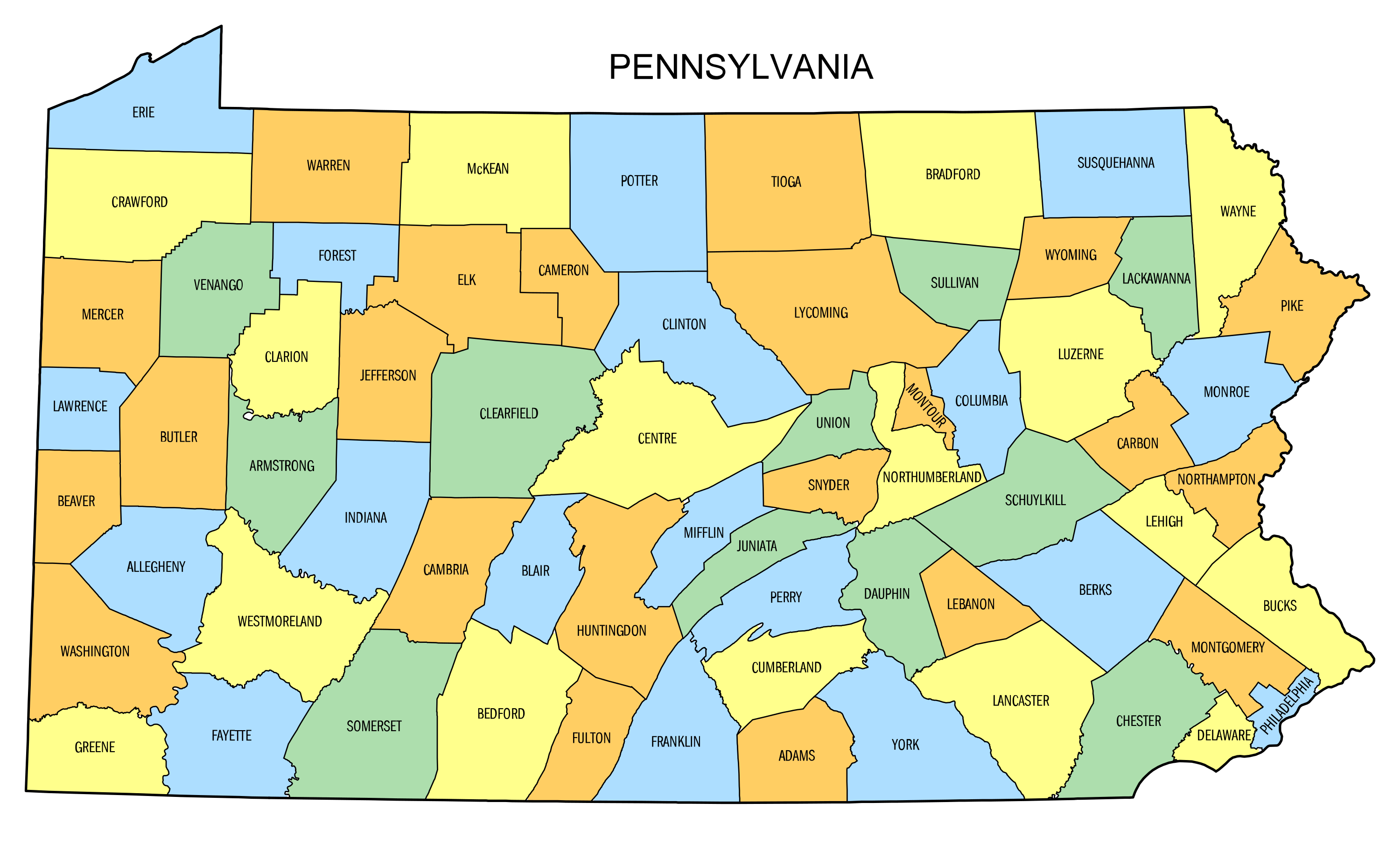 Pennsylvania county map printable state map with county lines â diy projects patterns monograms designs templates