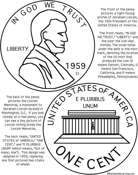 Us penny coloring page printout