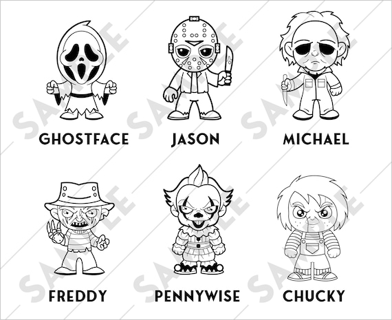 Halloween horror movie killers chibi characters scream jason voorhees michael myers freddy krueger pennywise and chucky