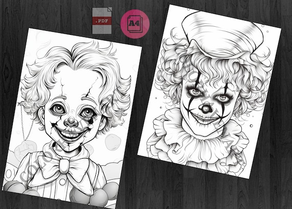 Clown boy coloring page for adults horror coloring page printable coloring pages instant download