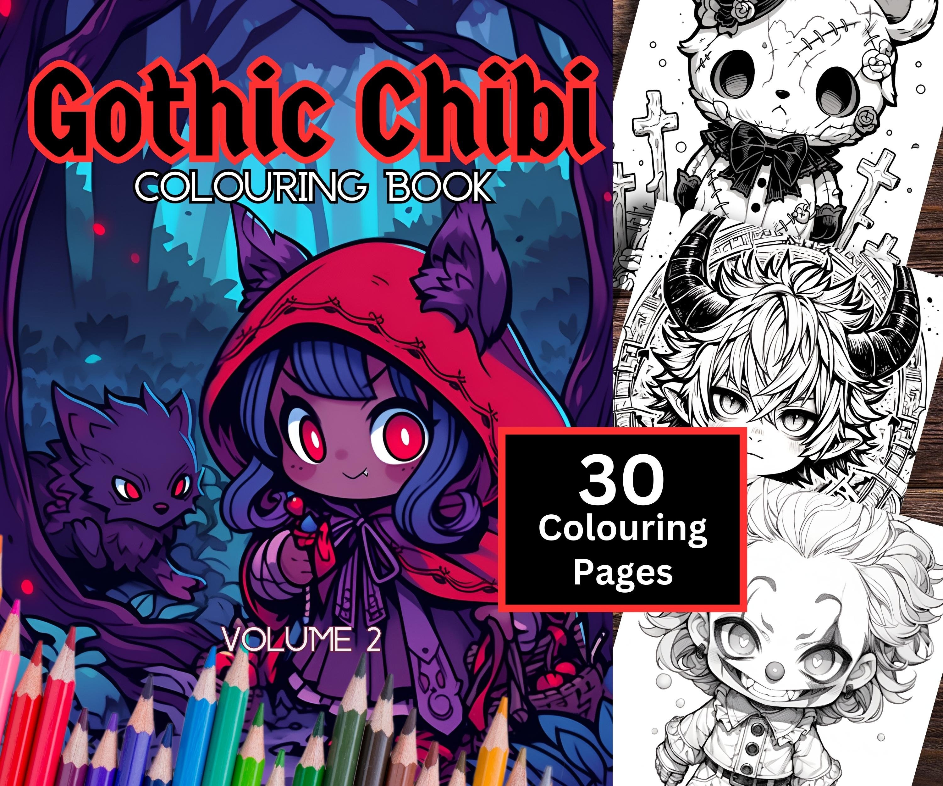 Gothic chibi colouring pages creepy chibi kawaii and anime printable colouring pages perfect for adults and teens instant download instant download