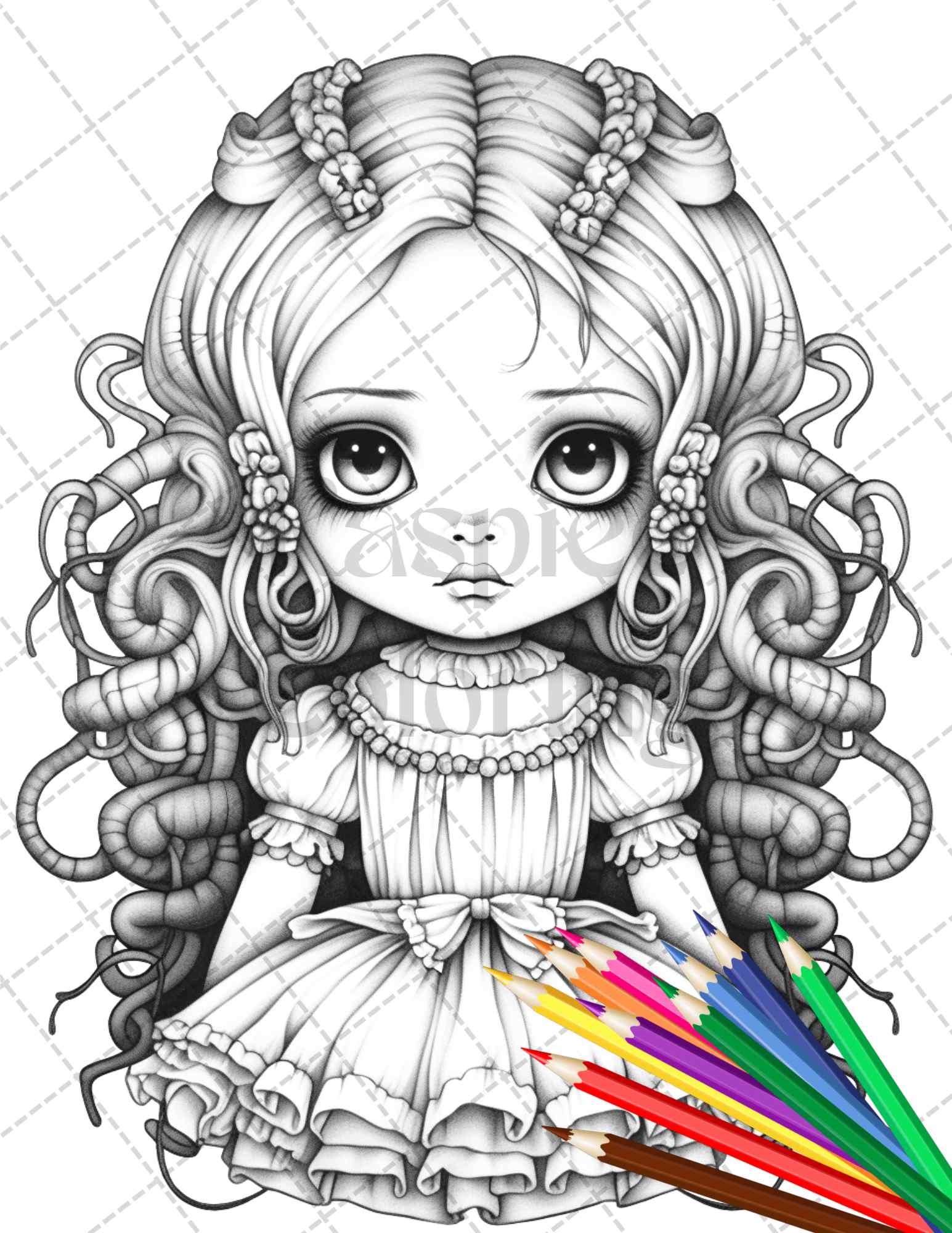 Creepy porcelain dolls grayscale coloring pages for adults pdf fil â coloring