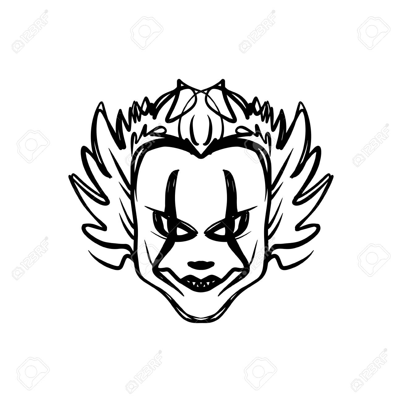 Evil horrible clown art halloween mask illustration clipart editable details unique print for posters cards mugs clothes and other coloring page royalty free svg cliparts vectors and stock illustration image