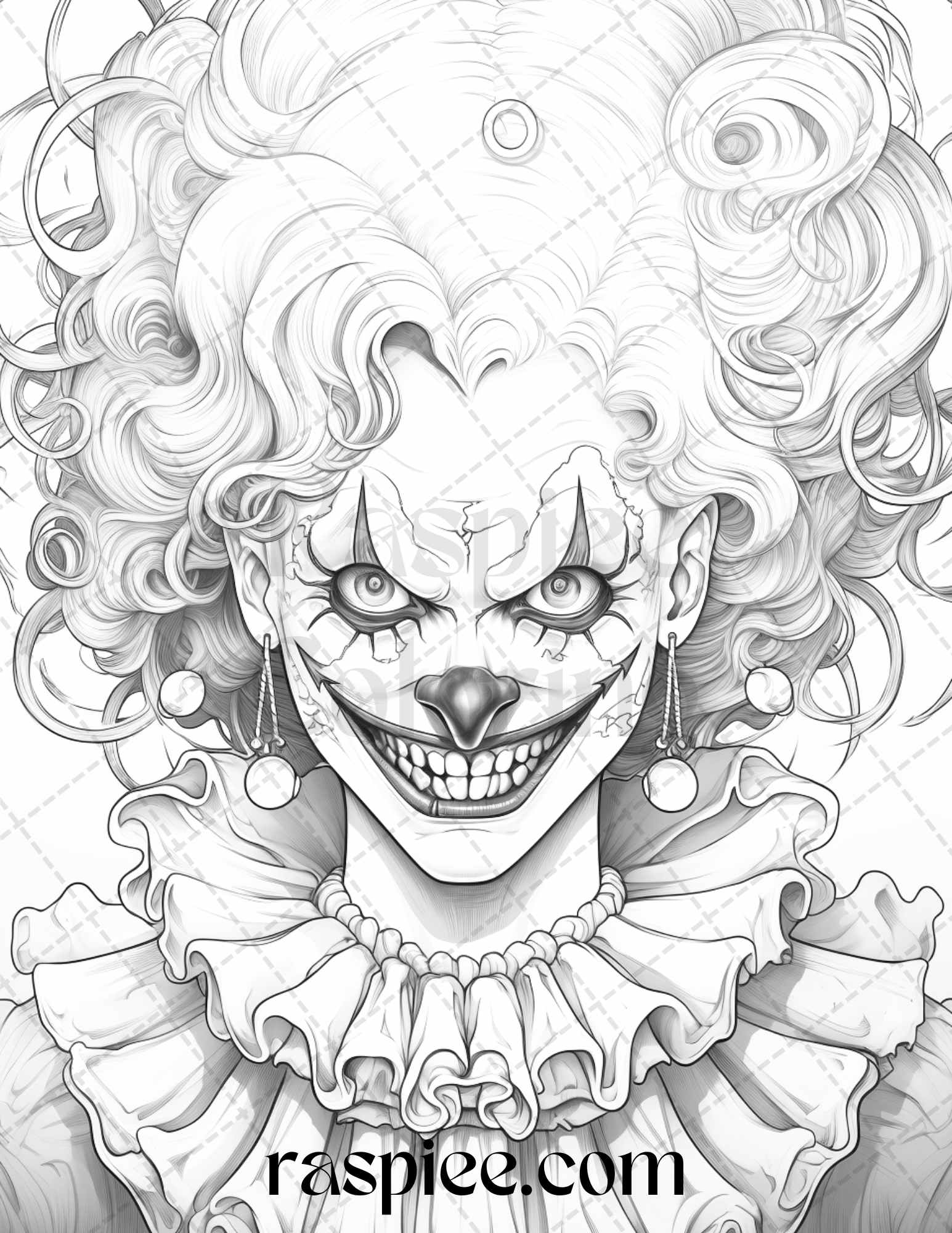 Scary clown girls grayscale coloring pages printable for adults pd â coloring