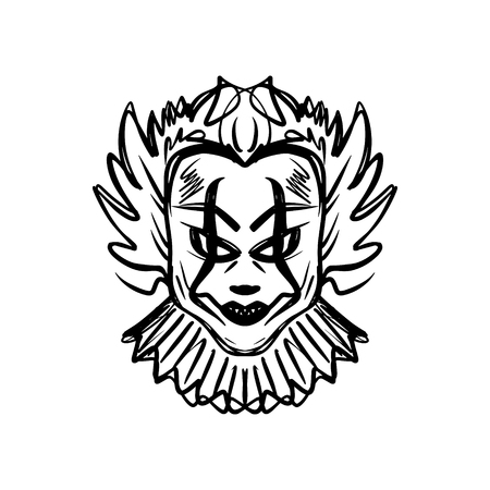 Evil horrible clown art halloween mask illustration clipart editable details unique print for posters cards mugs clothes and other coloring page royalty free svg cliparts vectors and stock illustration image