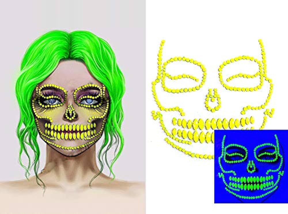 Day of the dead face tattoo sticker skeleton face jewels catrina clown face jewels tattoorhinestone pennywise face tattoos halloween face stickers for women