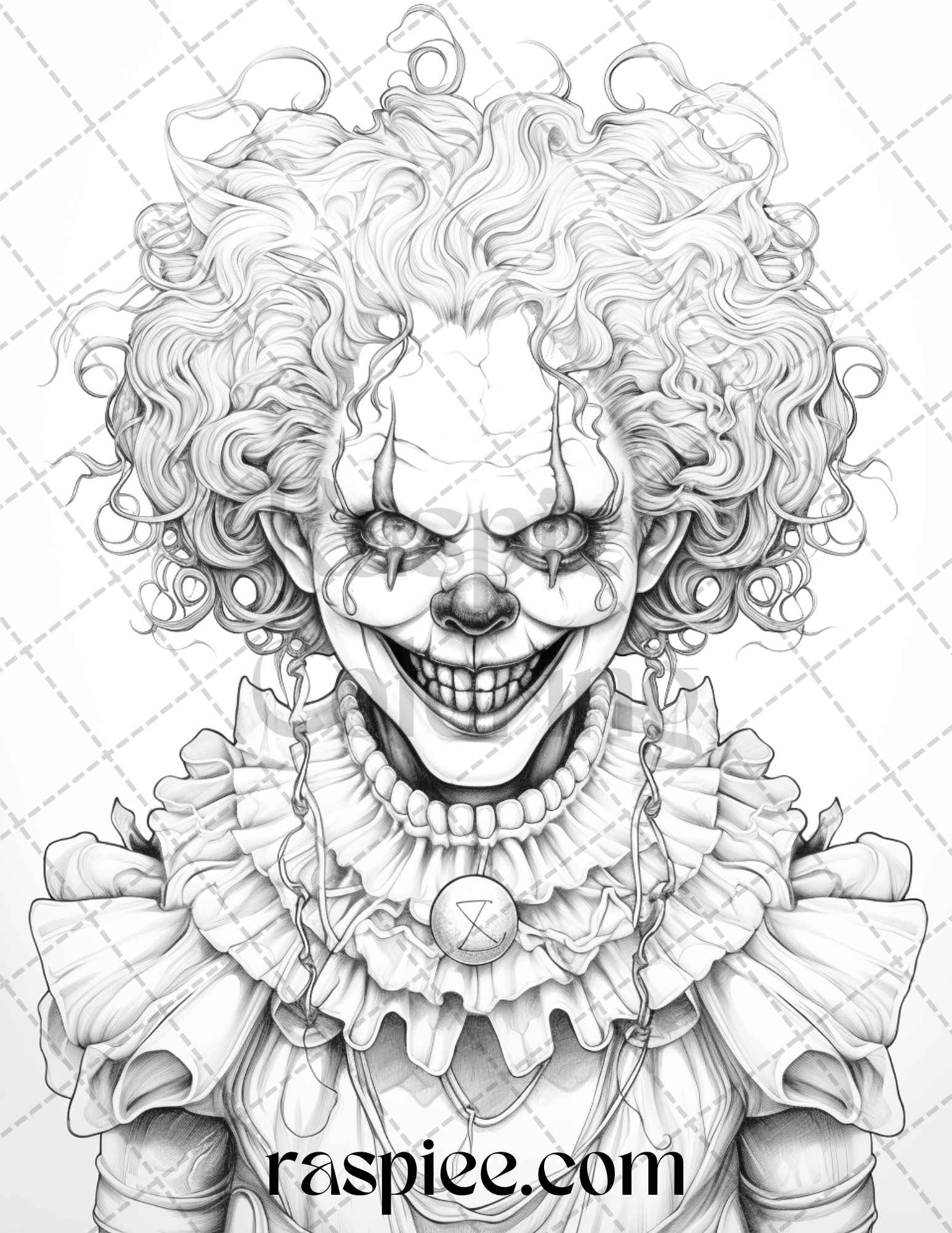 Spooky clowns grayscale coloring pages printable for adults pdf fi â coloring